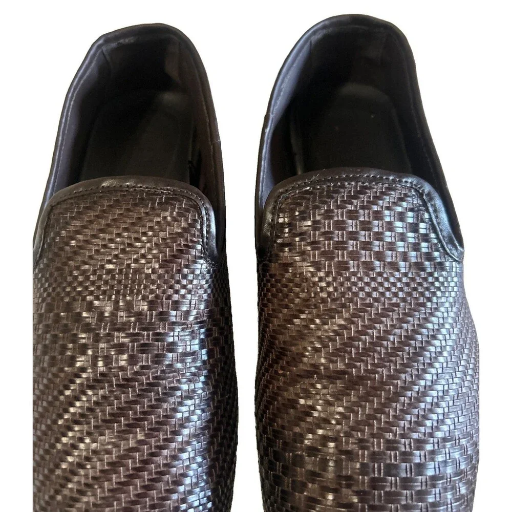 Zara Mens EU42/US9 Faux Leather Woven Loafer Moc Brown Slip On Preppy Shoe